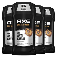AXE Dark Temptation antiperspirant stick application shows quick dry underarms for all-day confidence.