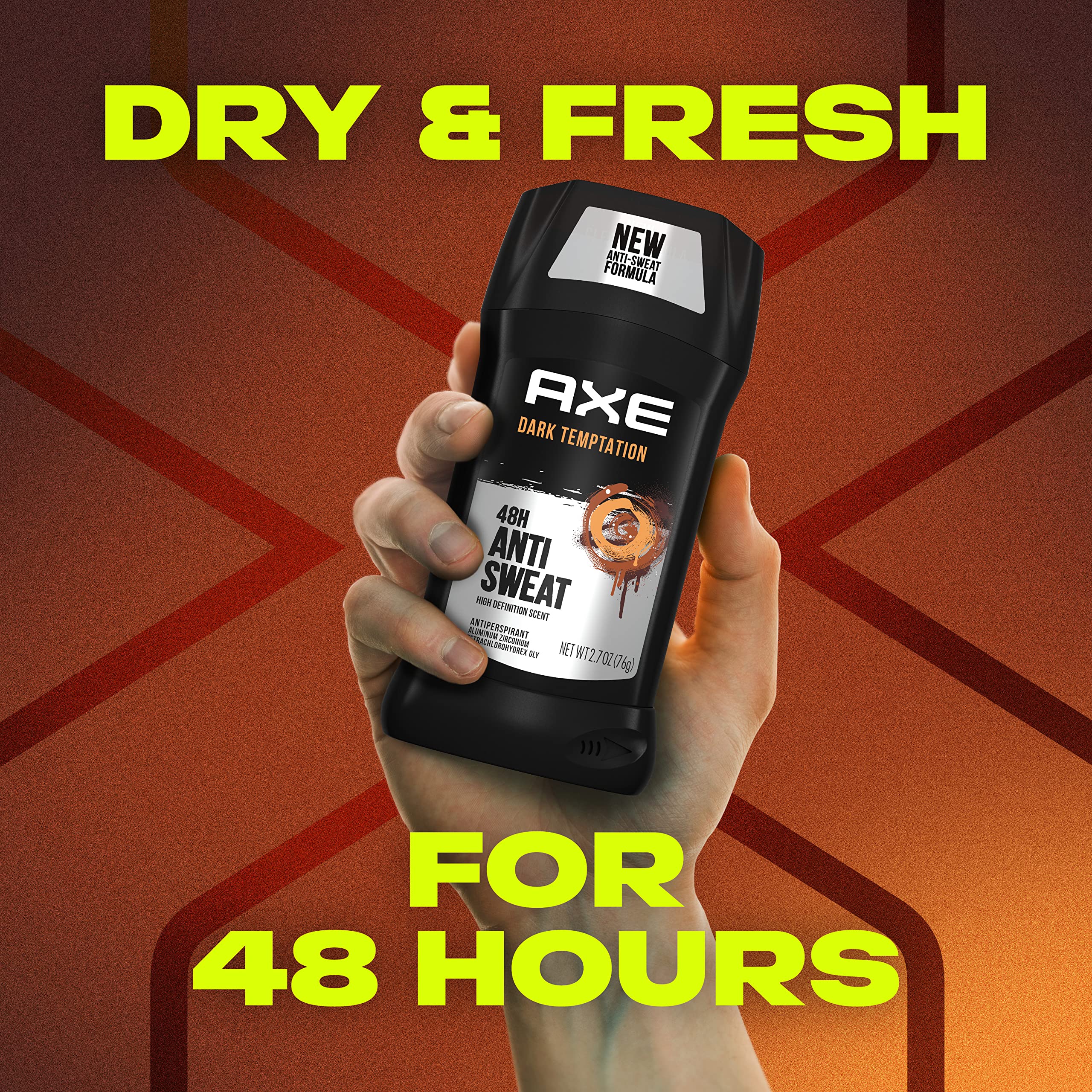AXE Dark Temptation underarm application demonstrates lasting freshness during workouts.