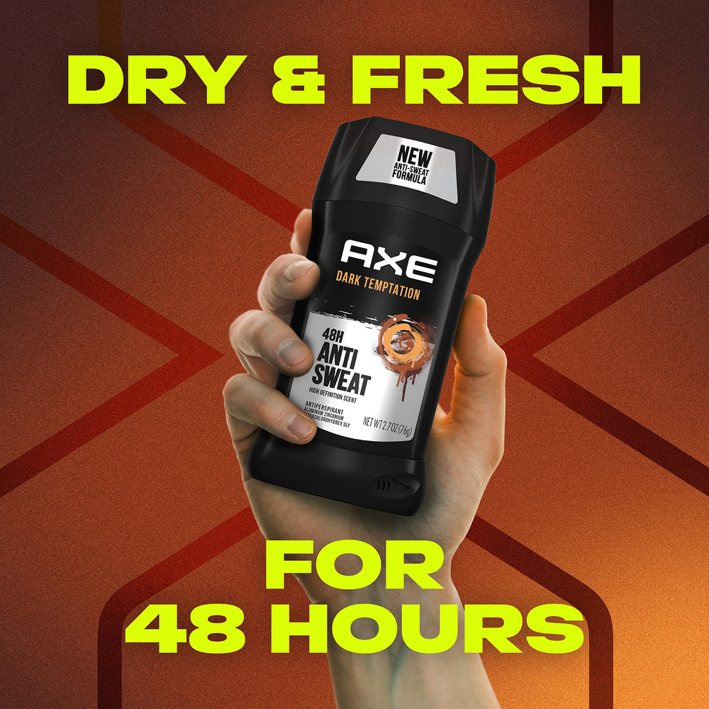 AXE Dark Temptation underarm application demonstrates lasting freshness during workouts.