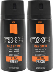 AXE Gold Citron, bouteille spray 118 ml, fraîcheur durable pour la peau.