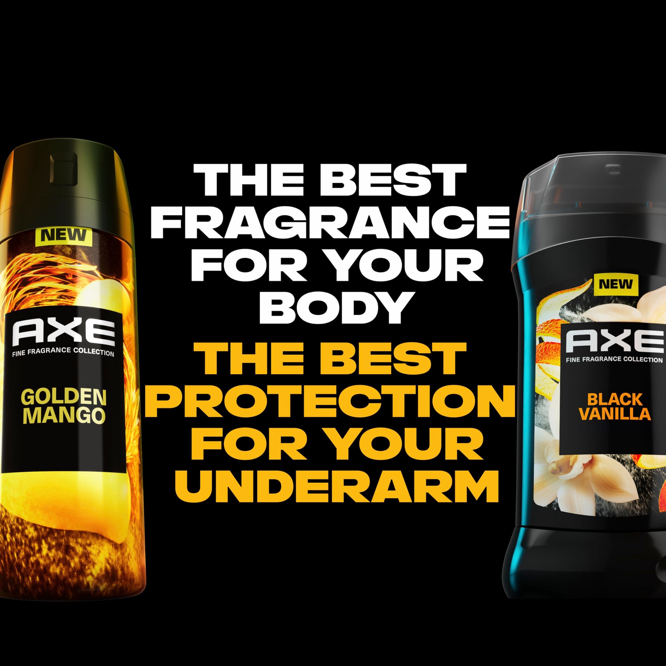AXE Golden Mango citrus-woody profile highlights mandarin and vetiver notes.