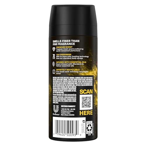 AXE Golden Mango fragrance notes—mango, mandarin, vetiver—for a bright scent.