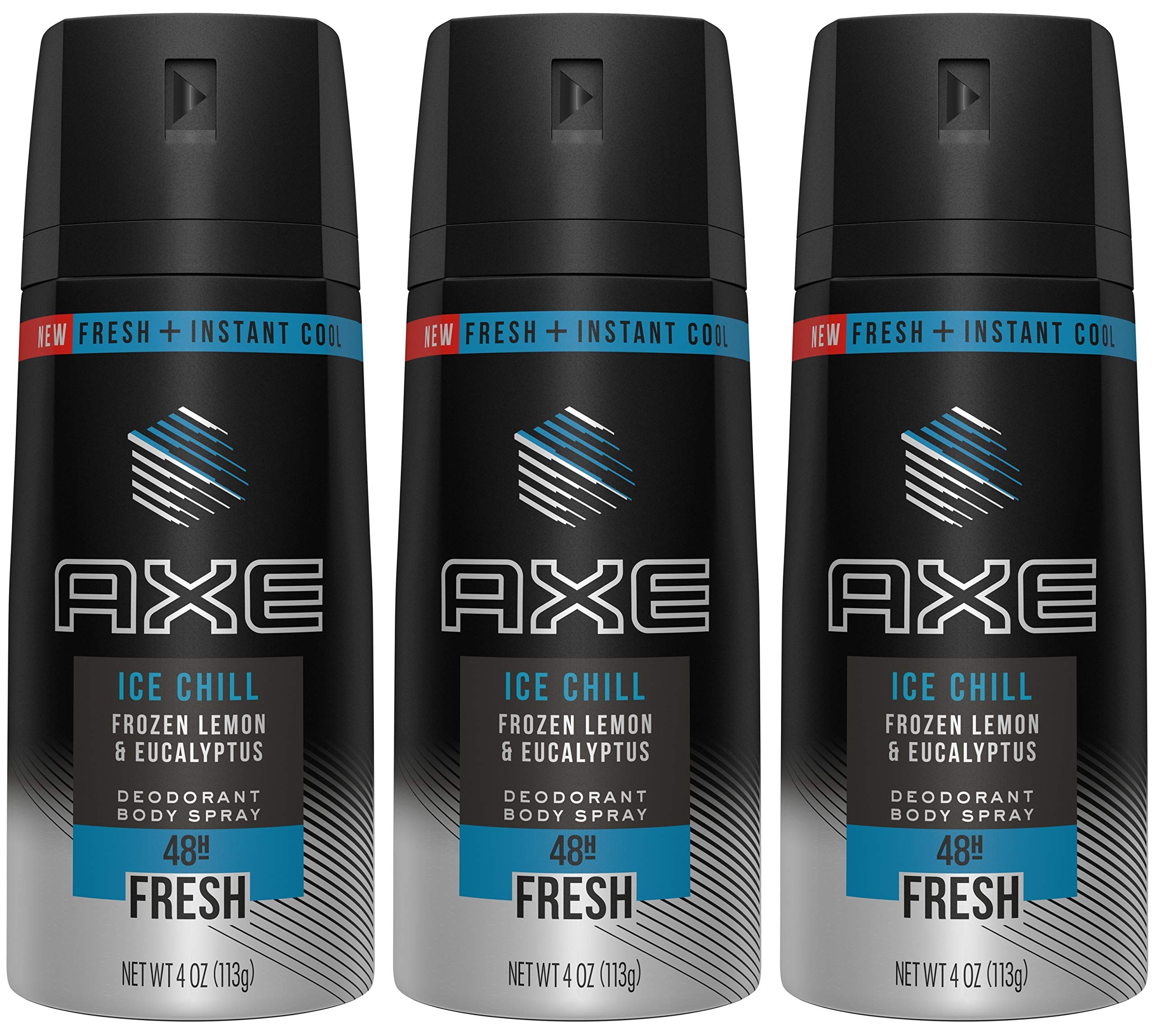 Axé Ice Chill deodorant spray bottle front view with lemon and eucalyptus scent.