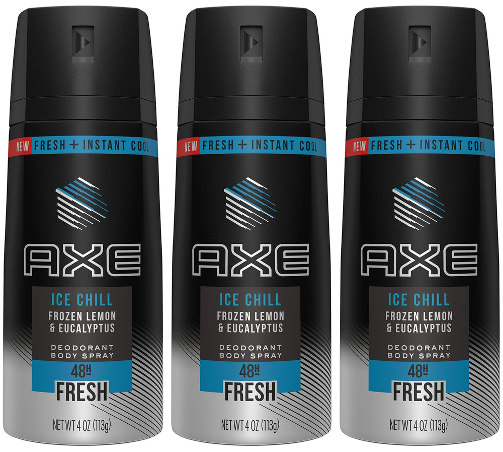 Axé Ice Chill deodorant spray bottle front view with lemon and eucalyptus scent.