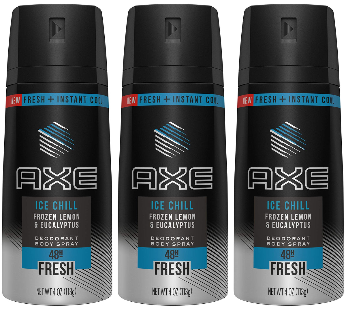 Axé Ice Chill deodorant spray bottle front view with lemon and eucalyptus scent.