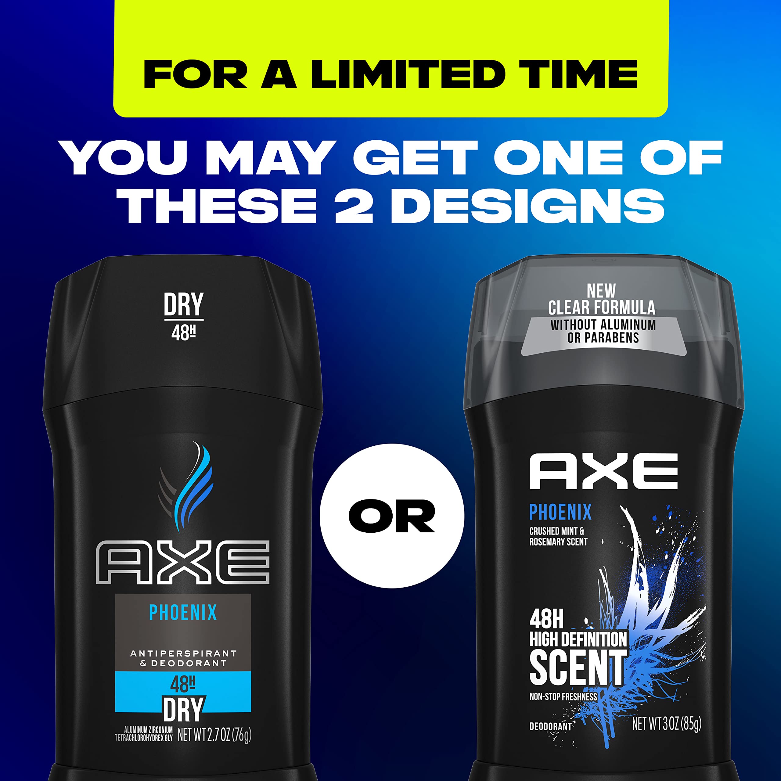 AXE Phoenix aluminum-free formula supports odor control without aluminum residues.