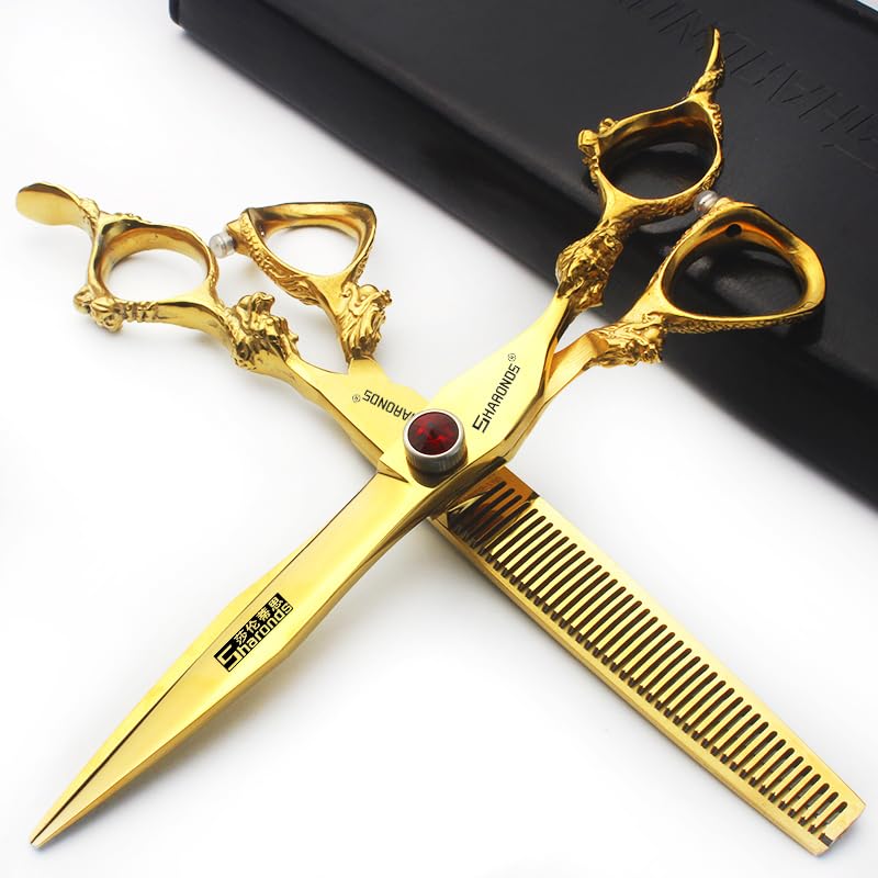 AXEMOORE 7-inch hair scissors with dragon pattern for professional cutting