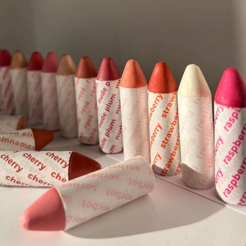 Axiology Balmie swatches reveal color range and creamy textures.