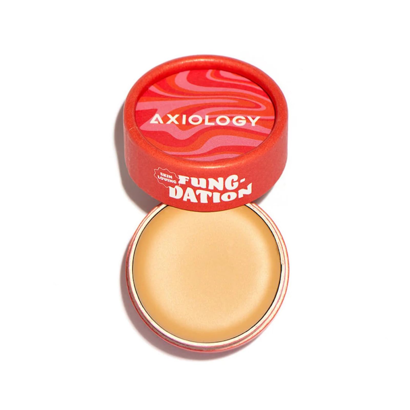 Axiology Fungdation creamy texture swirl on hand demonstrates smooth, buildable coverage.