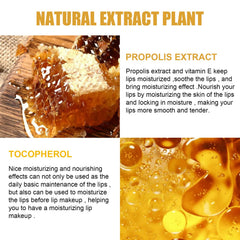 Axnzp Honey Pot Lip Balm beside toiletries highlighting propolis benefits and lip care routine