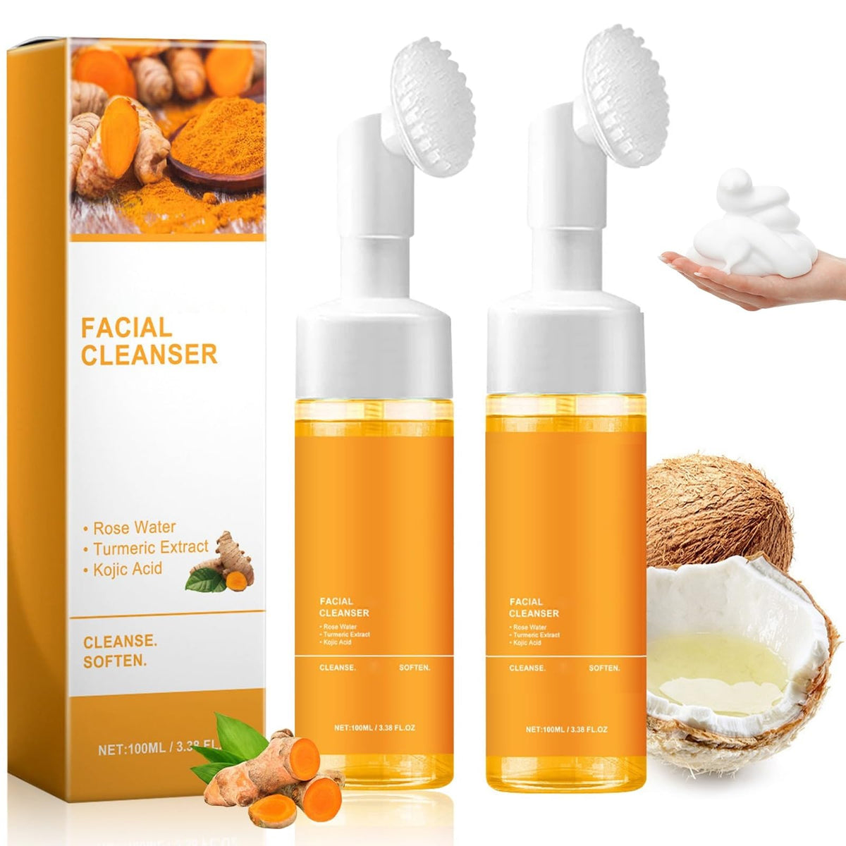 Axnzp Turmeric Foaming Face Wash bottle highlights sleek packaging and deep pore cleansing potential.