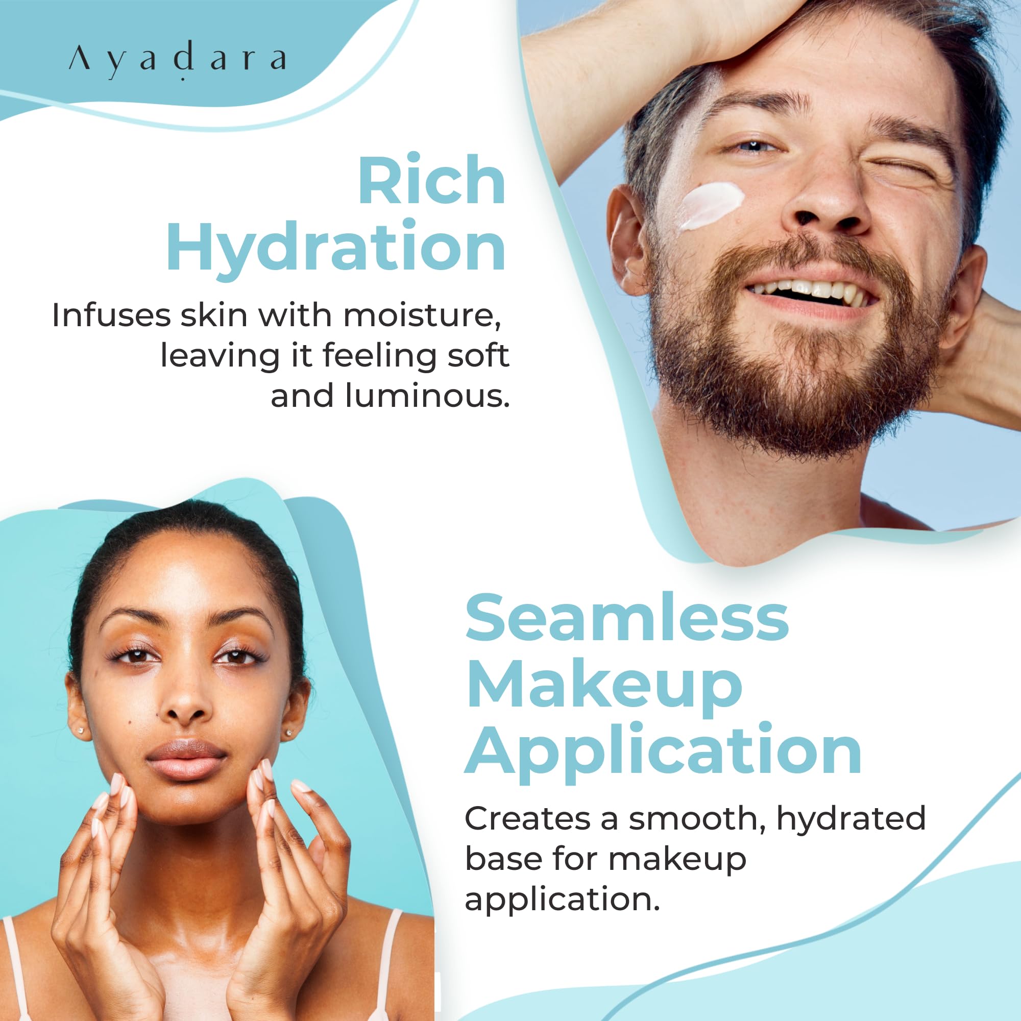 Ayadara Acne Facial Moisturizer on skin demonstrating quick absorption and hydration
