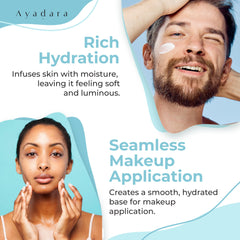Ayadara Acne Facial Moisturizer on skin demonstrating quick absorption and hydration