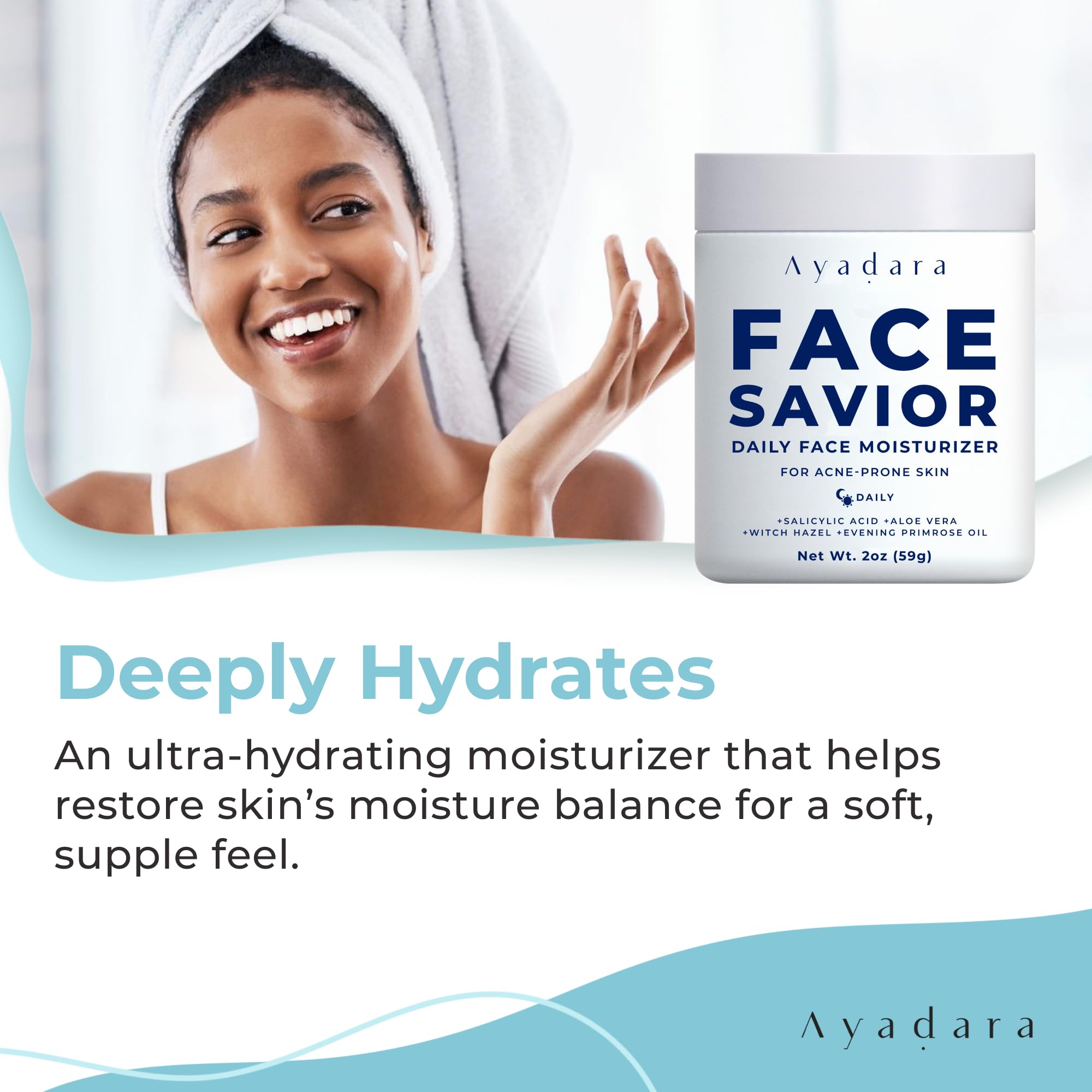 Ayadara Acne Facial Moisturizer pump dispense for easy daily use on oily skin