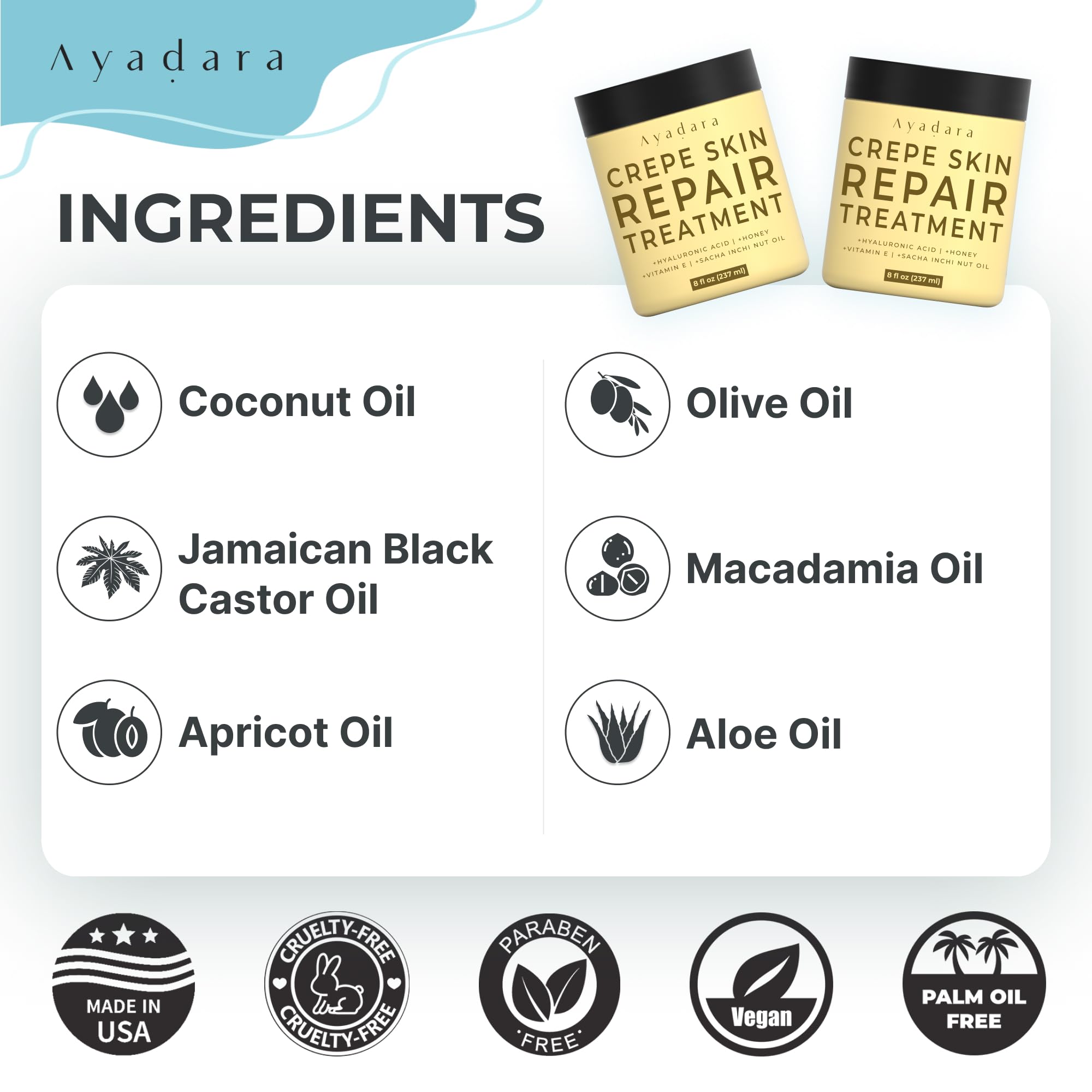 AYADARA Crepey Skin Repair Cream packaging signals premium body care.