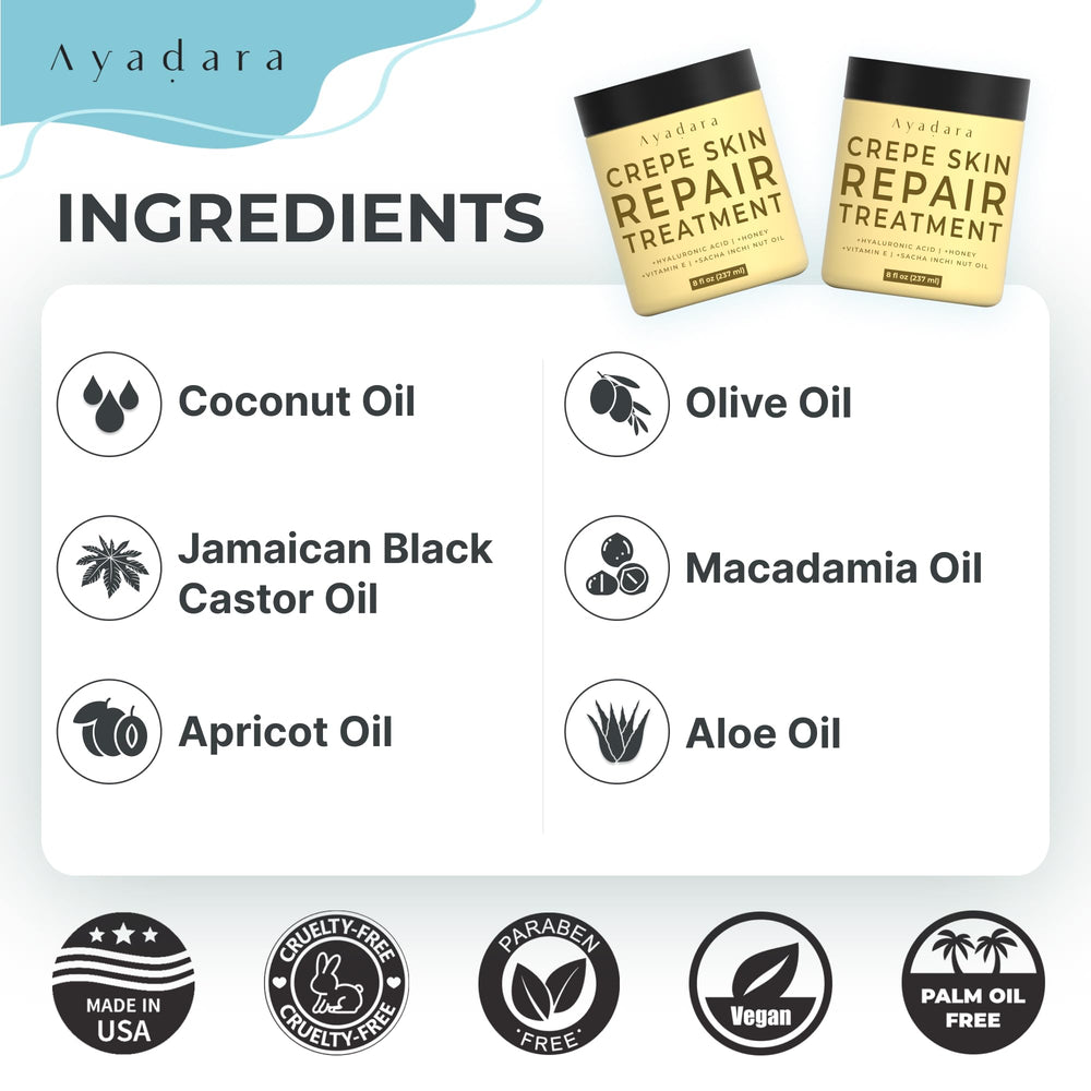 AYADARA Crepey Skin Repair Cream packaging signals premium body care.