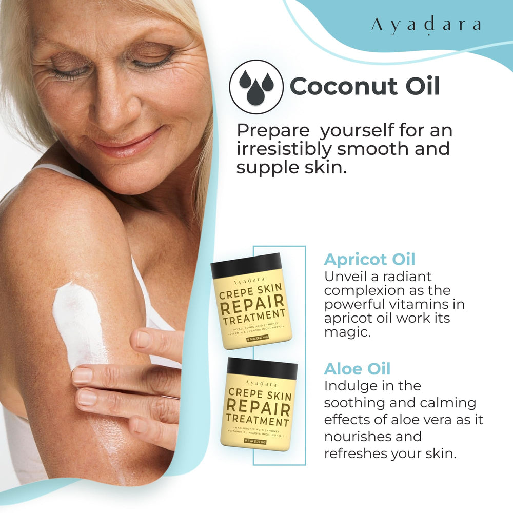 AYADARA Crepey Skin Repair Cream pump shows easy, quick application for busy days.
