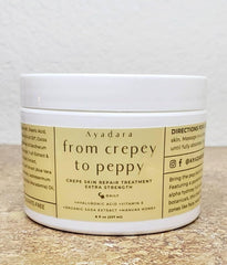 AYADARA Crepey Skin Repair Cream closeup texture shows rich, smoothing formula.