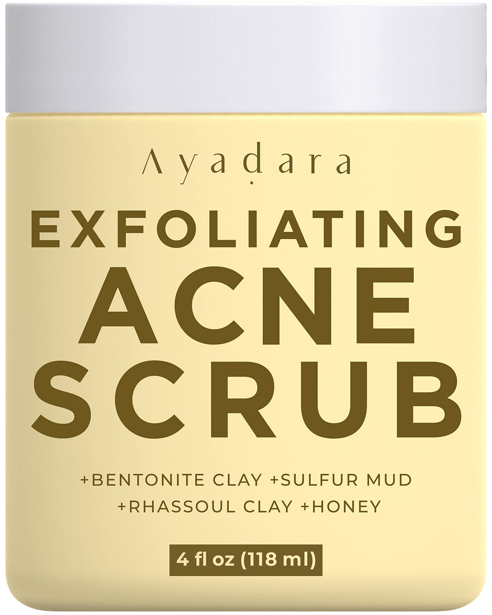 AYADARA Exfoliating Acne Scrub jar close-up for gentle cleansing and smoother skin