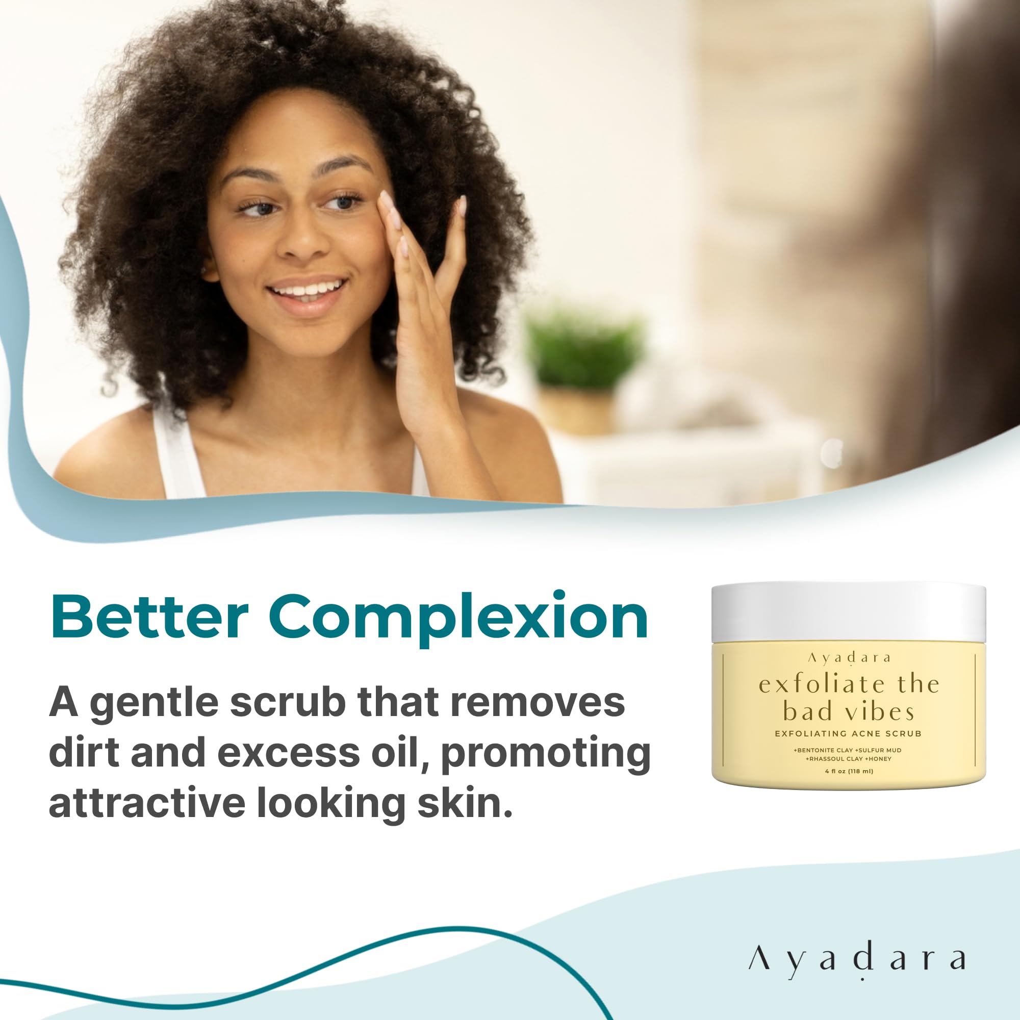 AYADARA Exfoliating Mask application swirls revealing clarified pores