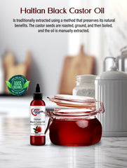Label of 100% AYISYEN Haitian Black Castor Oil highlights traditional extraction
