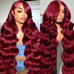 AYNISS V WIGS 30inch burgundy body wave lace front for natural, voluminous style.