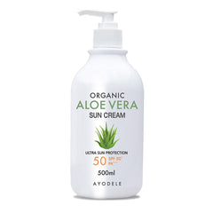 Ayodele aloe vera SPF50+ bottle shows easy, even daily protection.