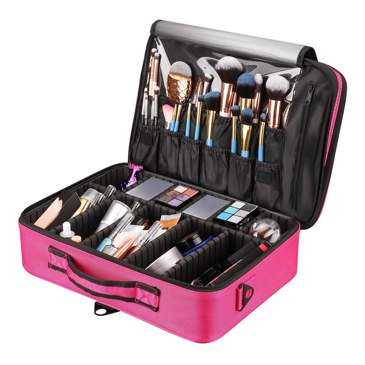 Ayoii Royal Brands travel makeup organizer case front view in pink for easy on-the-go storage