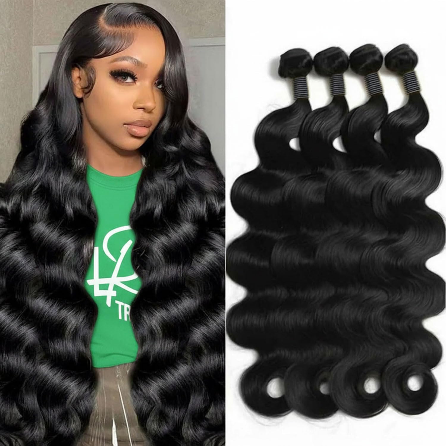 Ayolvou 12A Brazilian body wave bundle 18-inch showing length and natural shine