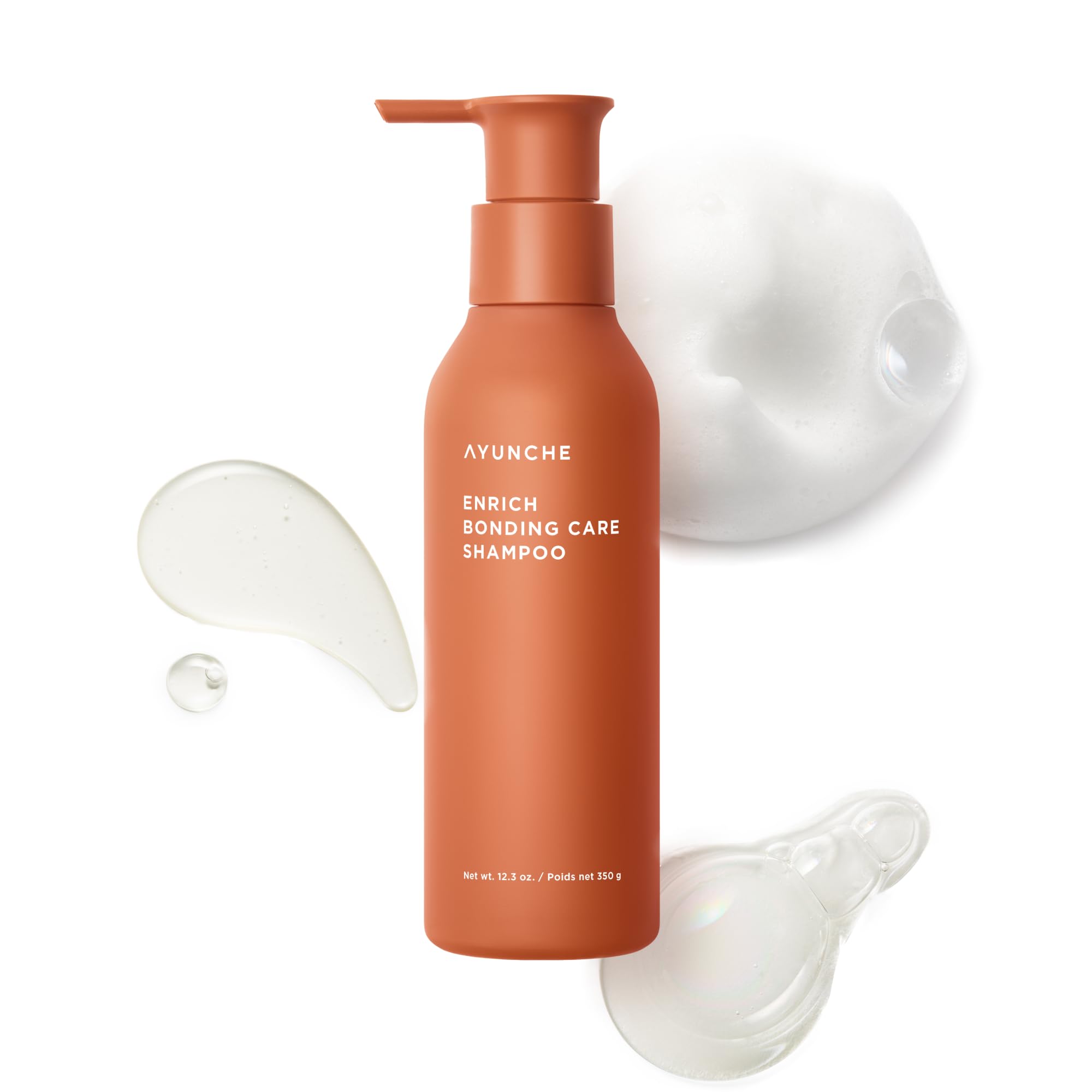 AYUNCHE Enrich Bonding Shampoo bottle reinforces hair resilience from root to tip.