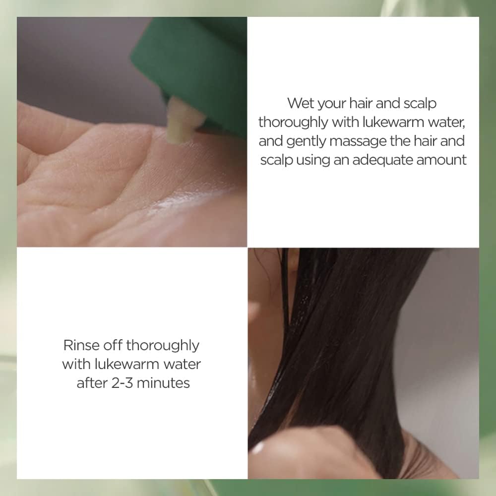 Before and after swatch showing smoother, shinier hair with AYUNCHE mask