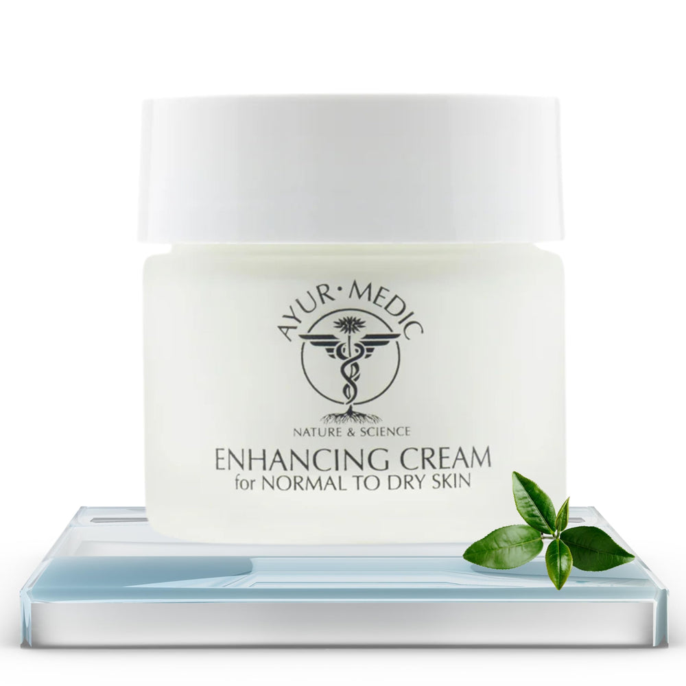 AYUR MEDIC Enhancing Cream bottle close-up highlighting hydrating formula for dry skin