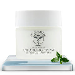 AYUR MEDIC Enhancing Cream bottle close-up highlighting hydrating formula for dry skin