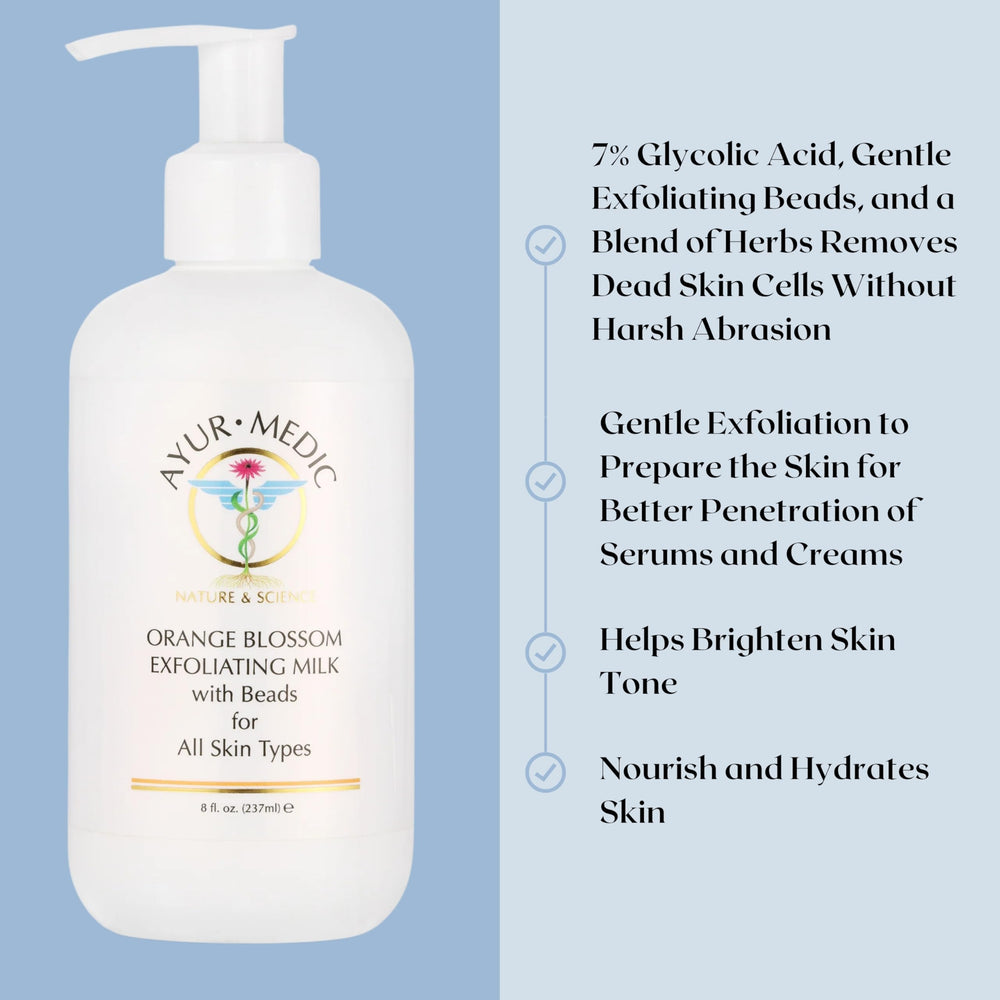 Ayur-Medic bottle with droplets demonstrating refreshing cleansing and prep before serums.