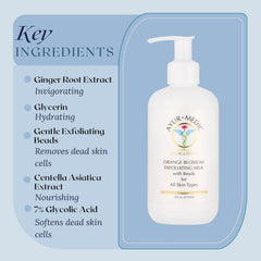 Ayur-Medic texture shot of creamy exfoliating milk ready for skin prep.