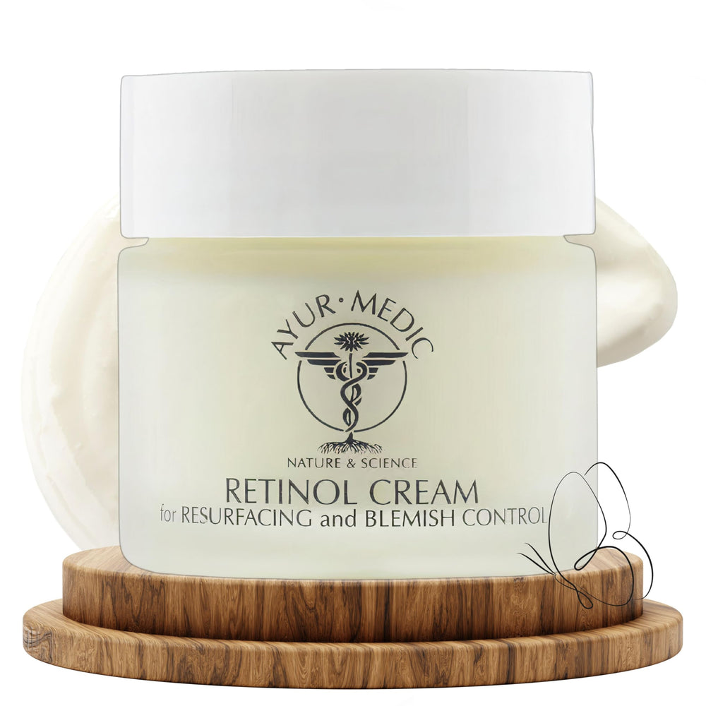 Ayur Medic Retinol Cream jar highlights premium packaging for smoother-looking skin.