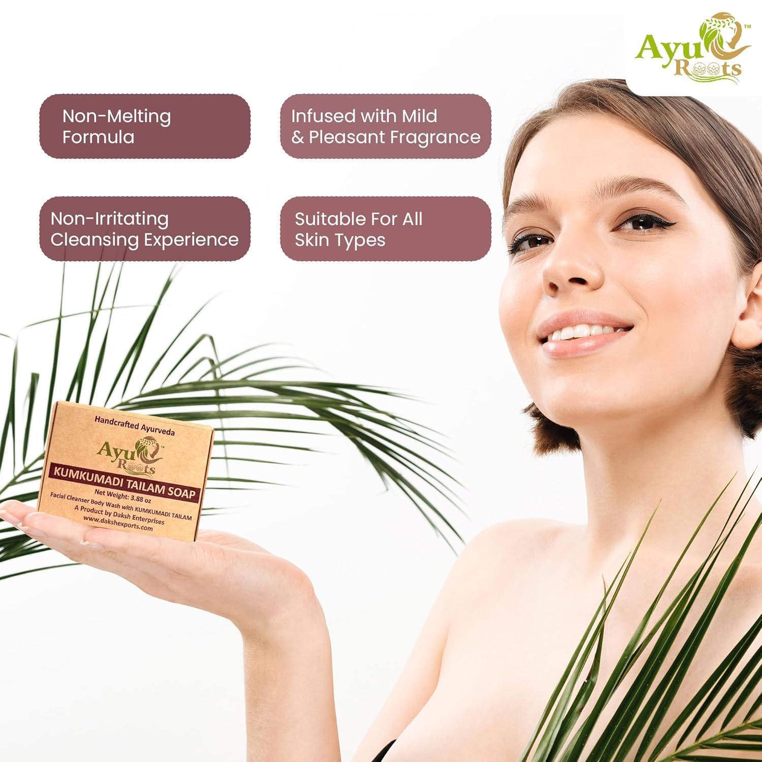 AyuRoots Kumkumadi Tailam soap lather demonstrates gentle cleansing for all skin types.