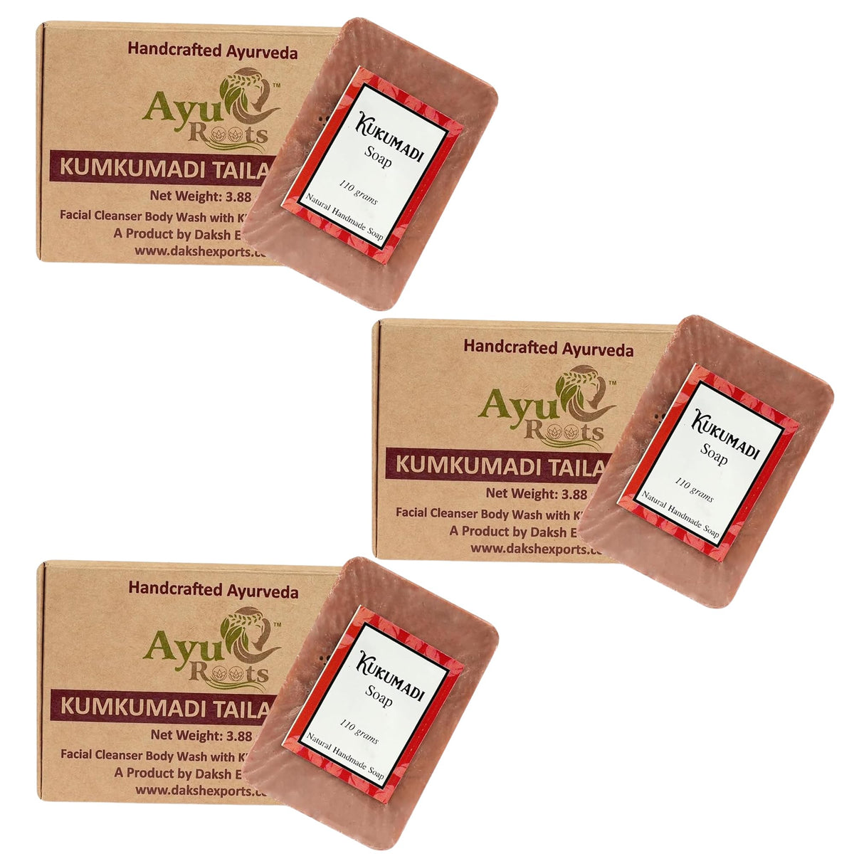 AyuRoots Kumkumadi Tailam soap packaging shows vegan, cruelty-free credentials for ethical skincare.