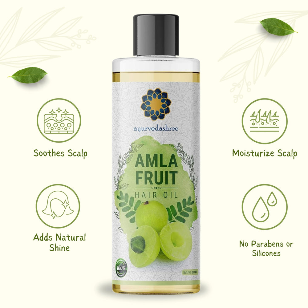 AYURVEDASHREE Amla Oil ingredient blend emphasizes scalp-supporting botanicals