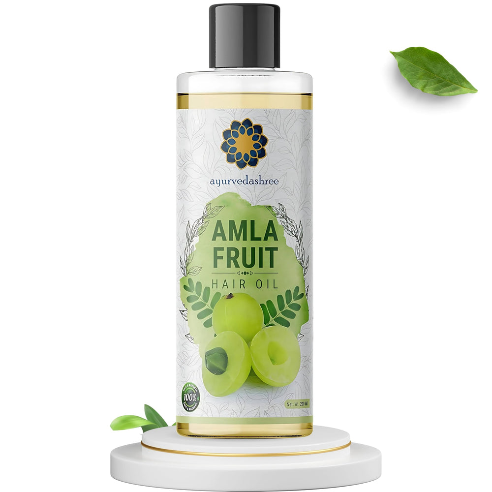 AYURVEDASHREE Amla Oil label closeup highlights premium hair care blend