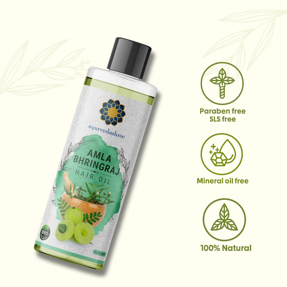 AYURVEDASHREE Hair Oil massage scene suggests scalp nourishment.