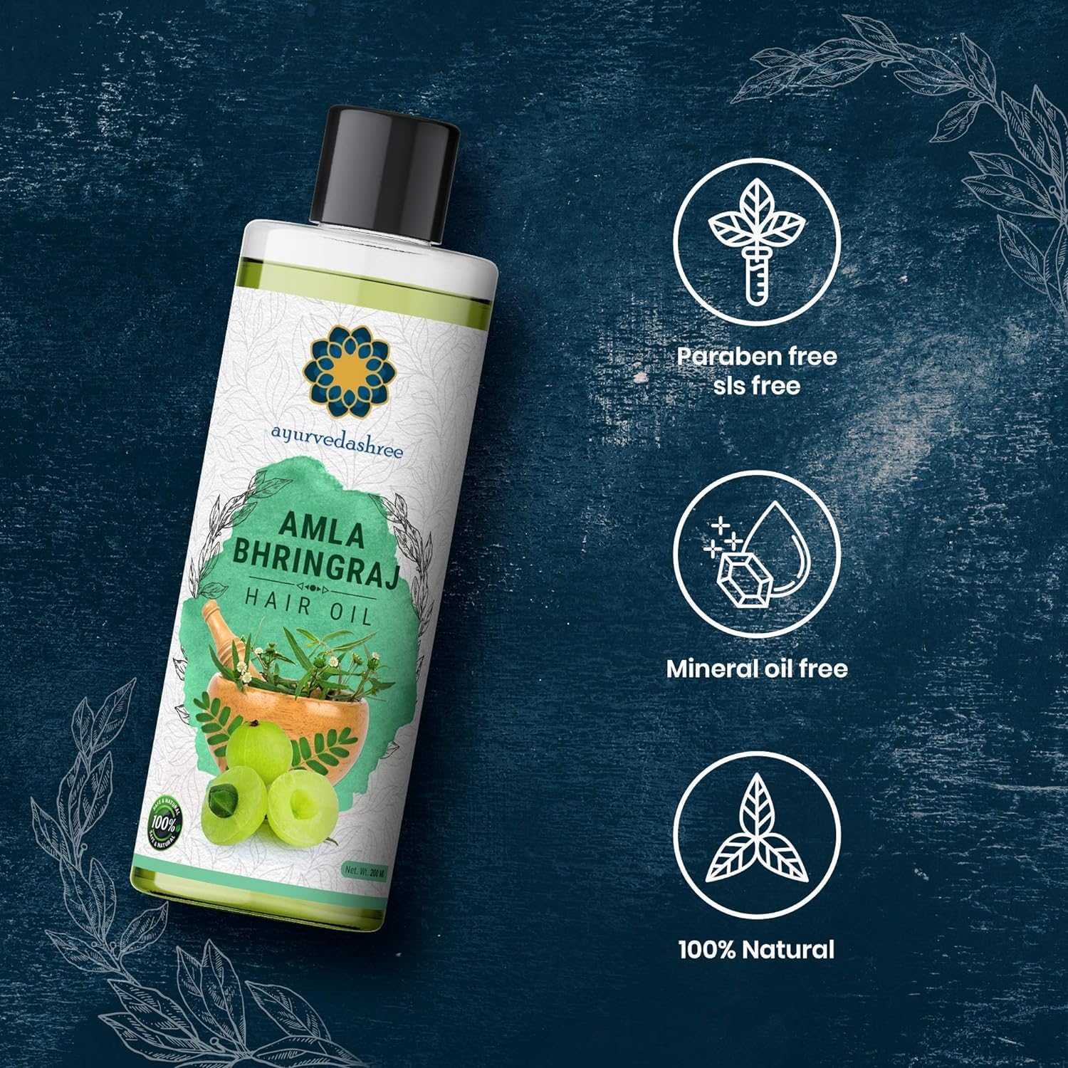 AYURVEDASHREE Hair Oil packaging emphasizing quality.