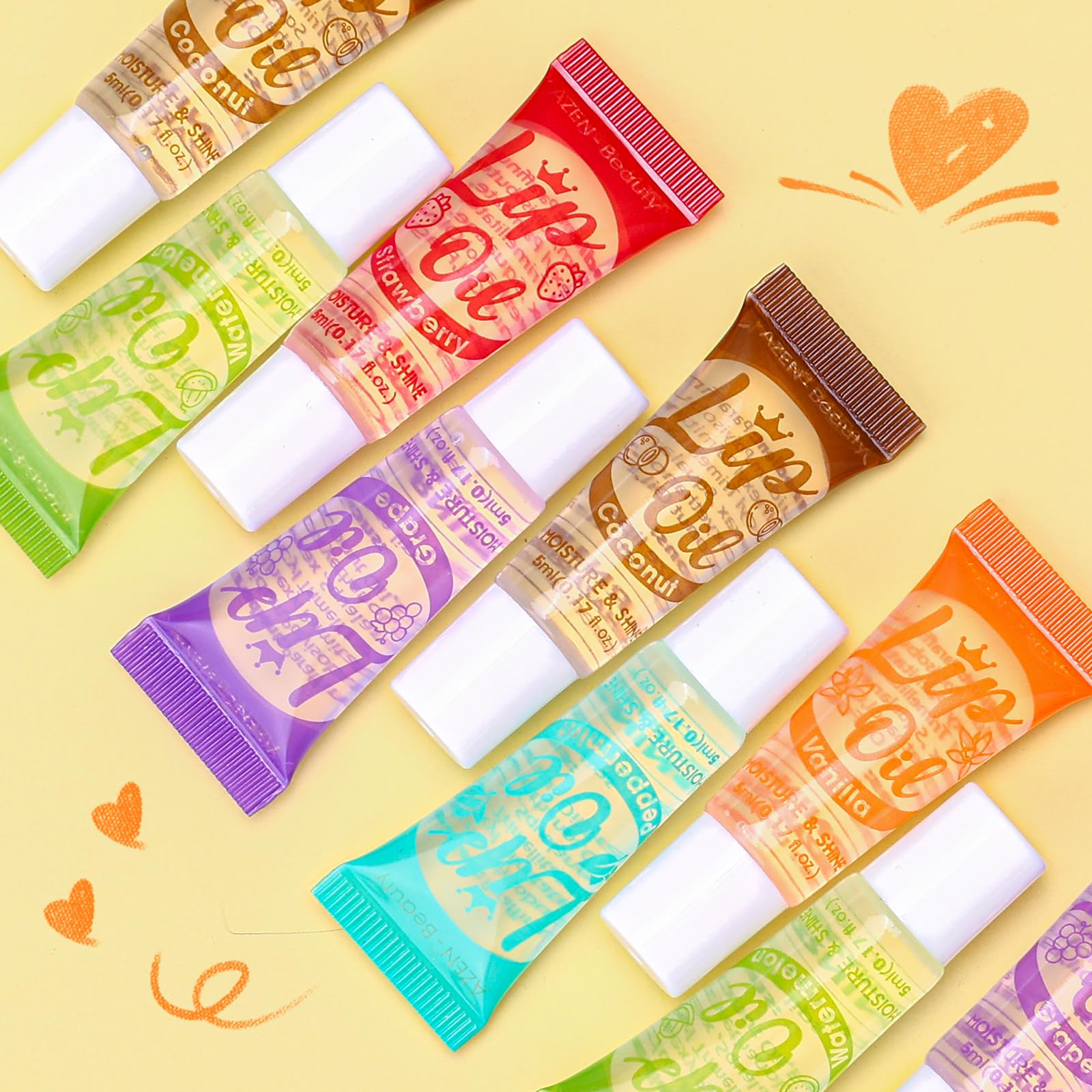 AZEN strawberry flavor gloss swatch showcasing bright color and fruity aroma for a playful lip boost.