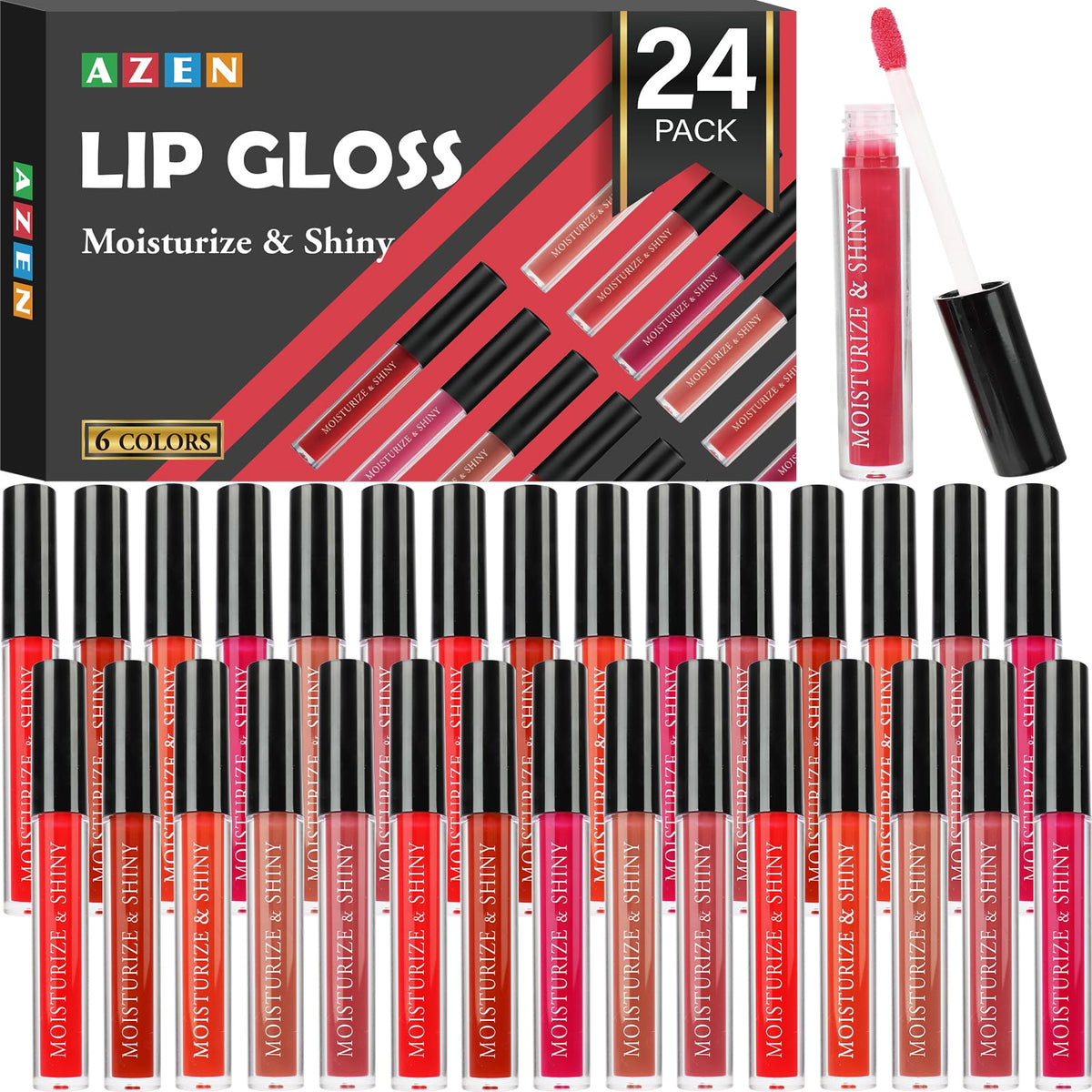 AZEN 24-pack lip gloss with color variety for everyday wear