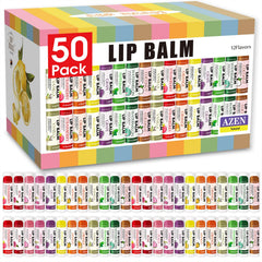 AZEN 50-pack lip balms in assorted flavors for daily moisture.