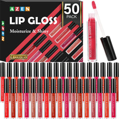 AZEN 50-pack lip gloss bulk set with rich colors for smooth, hydrated lips