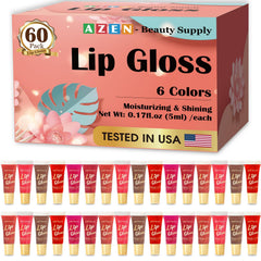 AZEN 60-pack lip gloss set displaying vibrant colors for hydrated everyday lips.