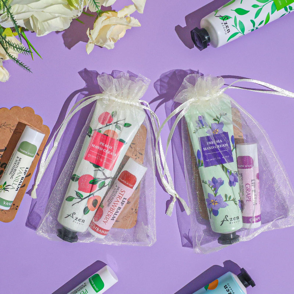 AZEN gift display showing coordinated hand creams and balms