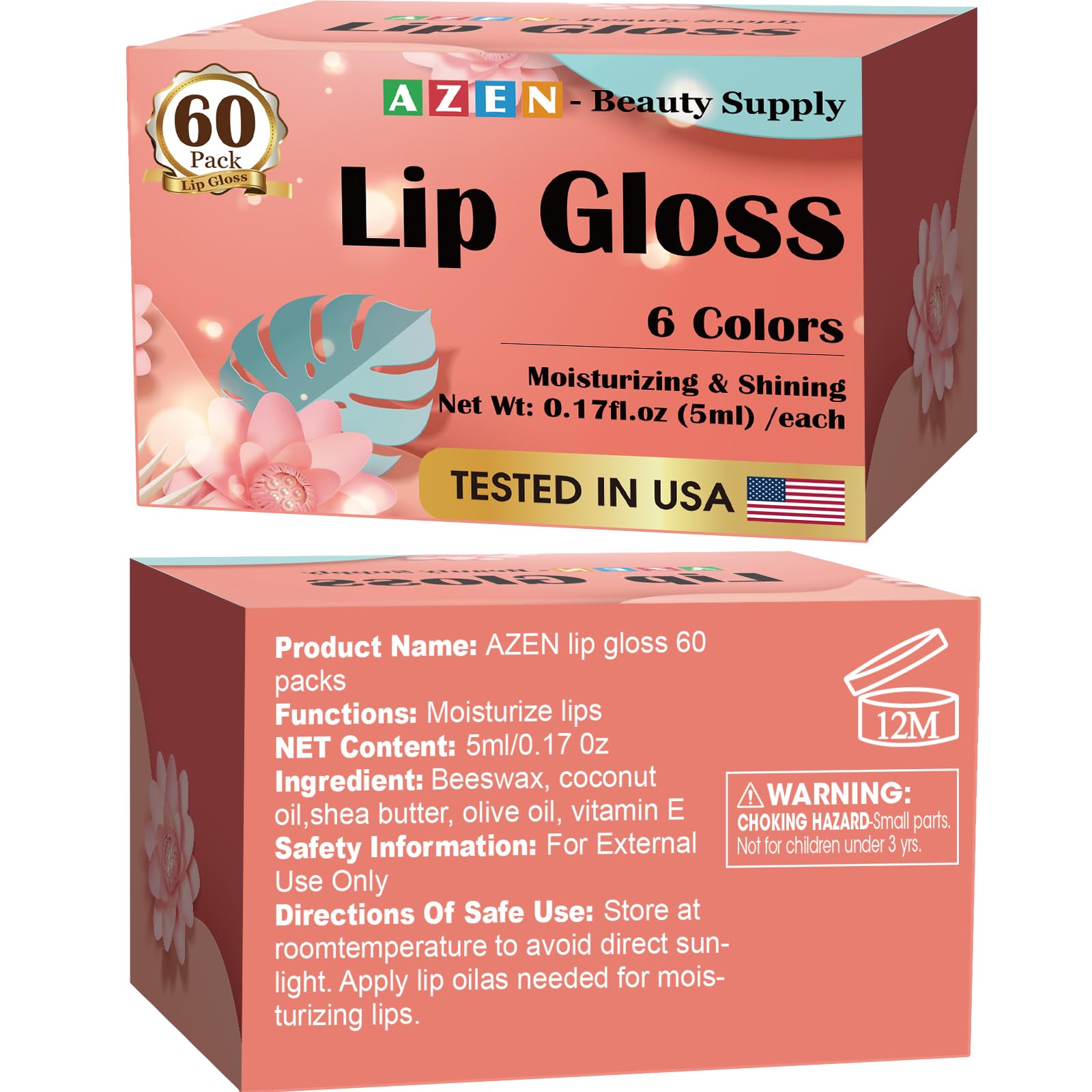 AZEN lip gloss set includes nude to bright shades for versatility.