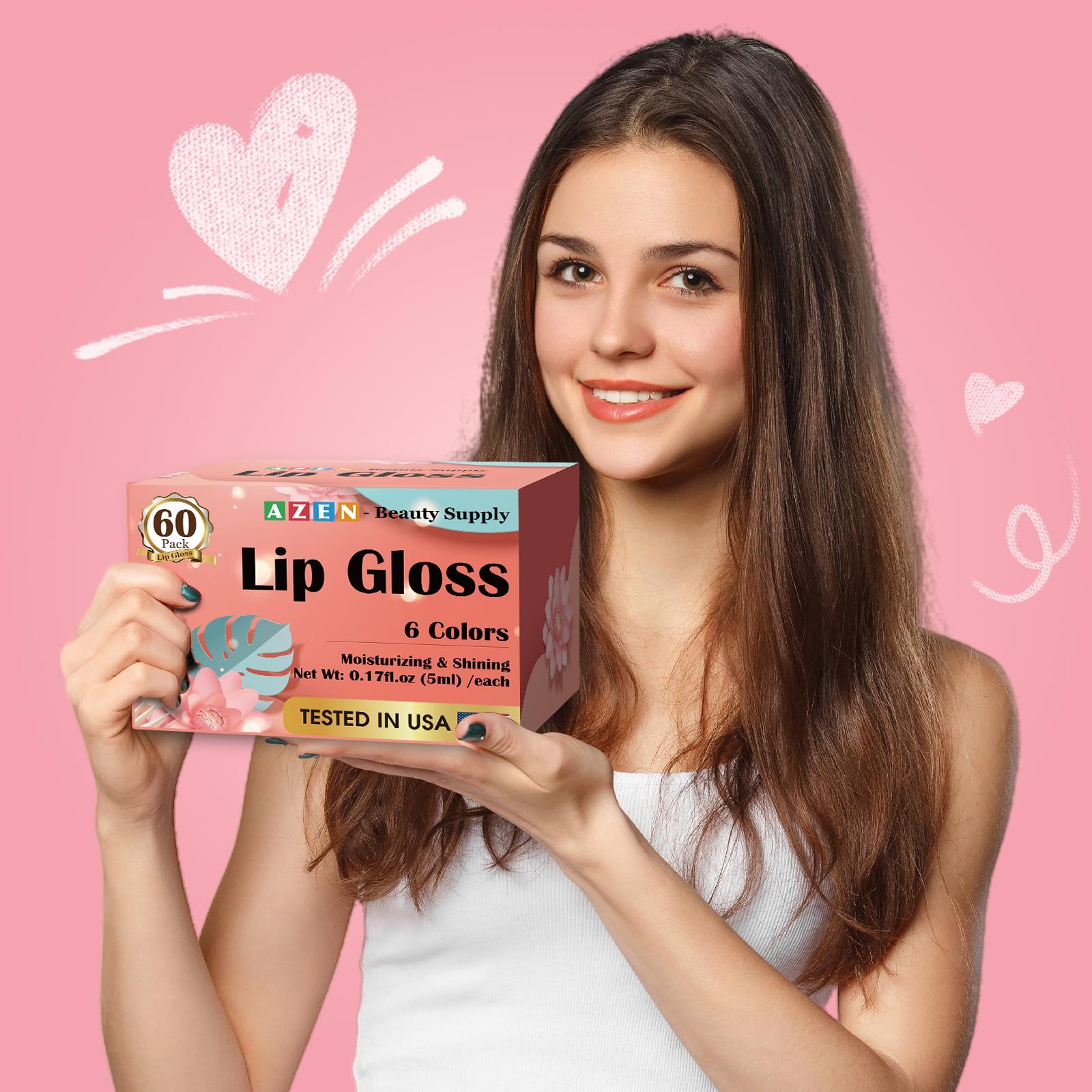 AZEN 60-color lip gloss kit supports daily makeup looks.